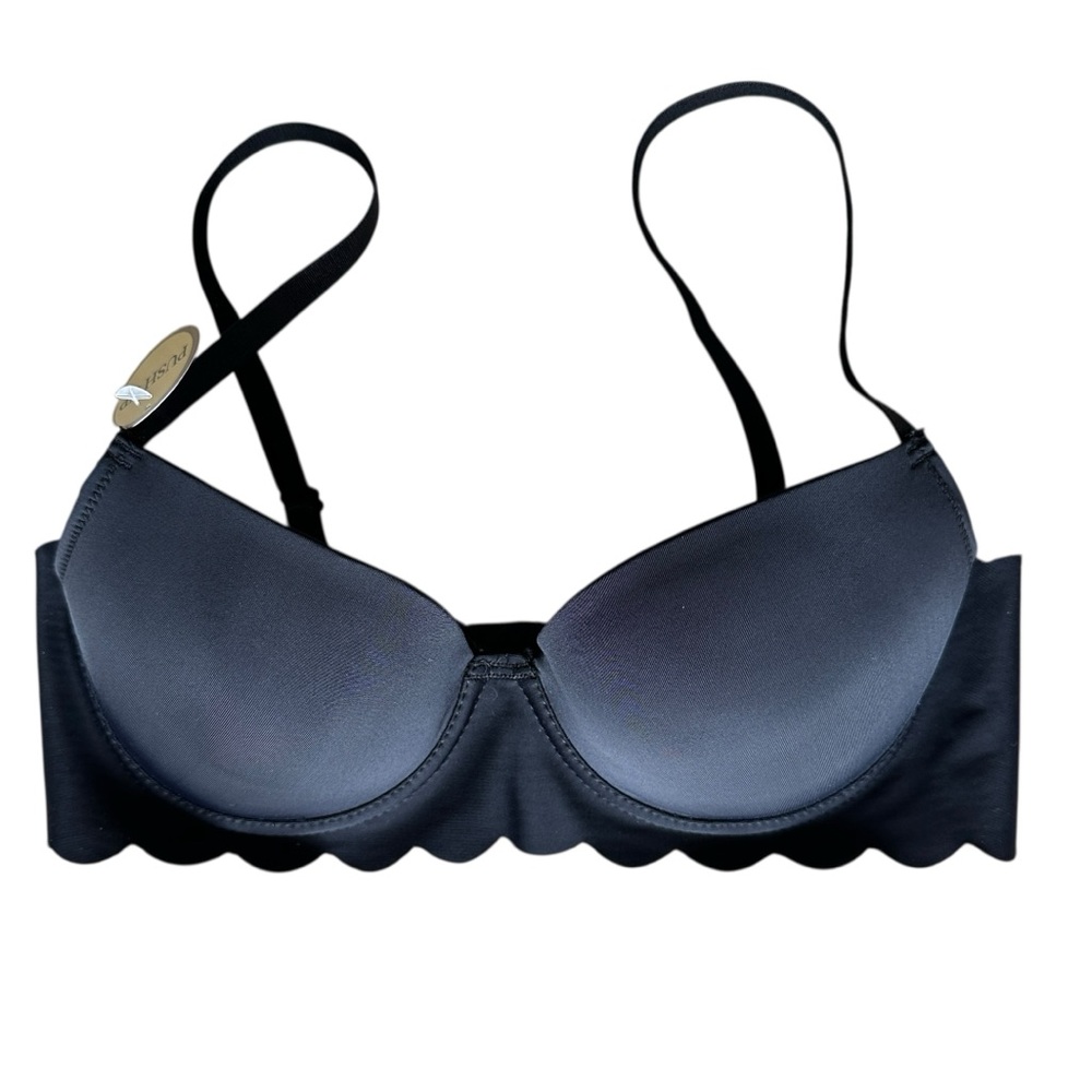 Felina Lingerie Delicate Push Up Bra with Scalloped Band in Black, Size 34C